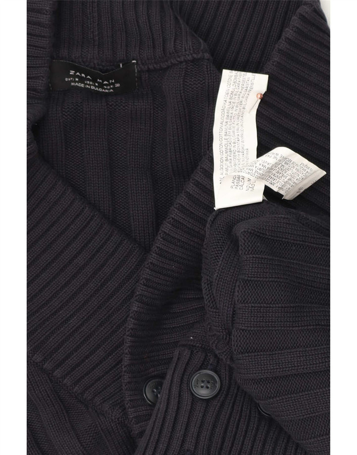 Zara Homme Cardigan Pull Bleu Marine Moyen Coton