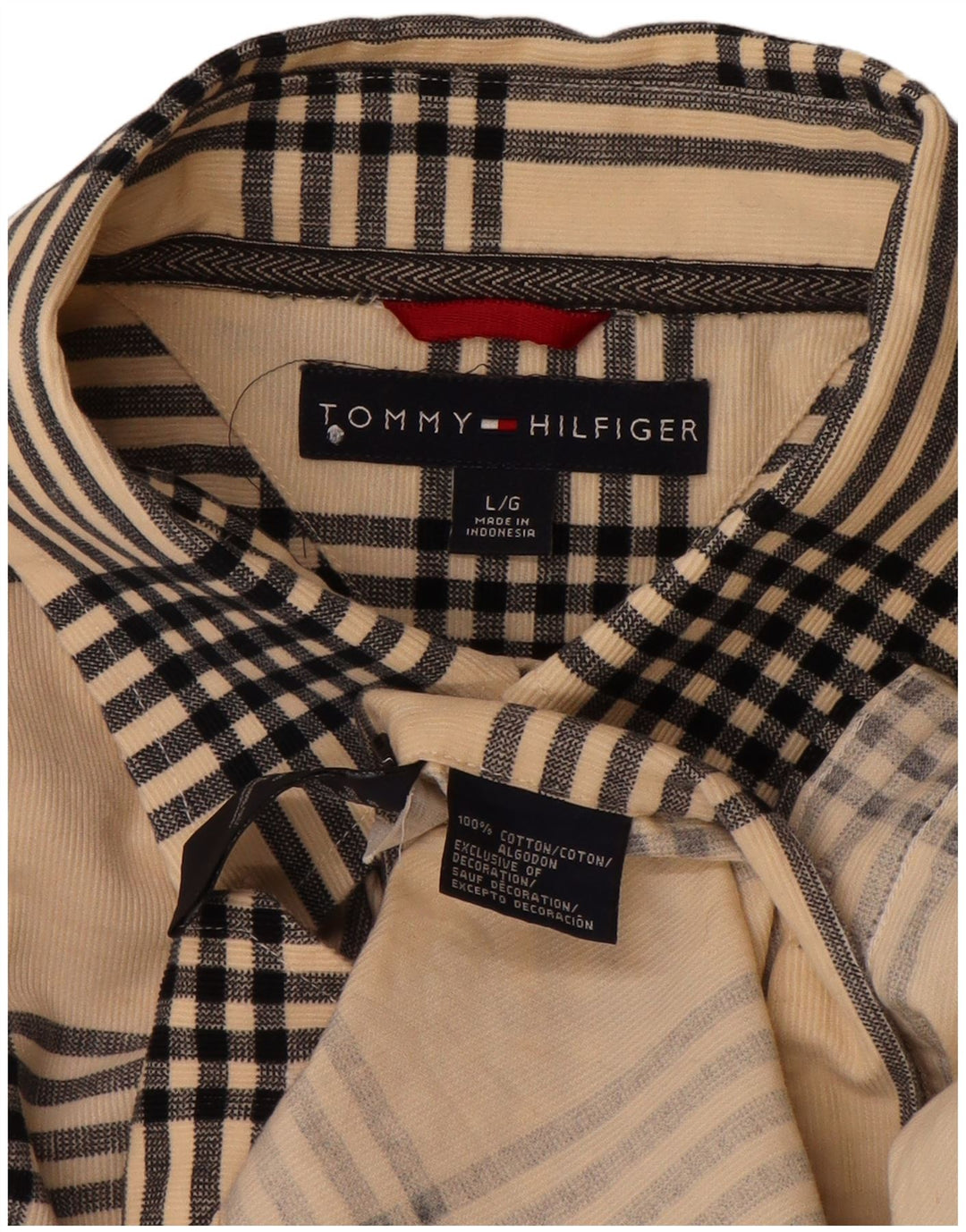 TOMMY HILFIGER Chemise Homme Large Beige Plaid Coton