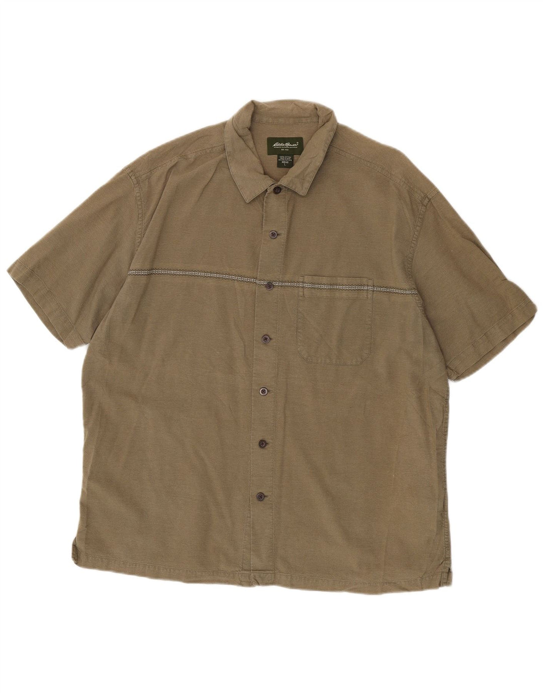 EDDIE BAUER Chemise à manches courtes pour homme en coton à fines rayures kaki