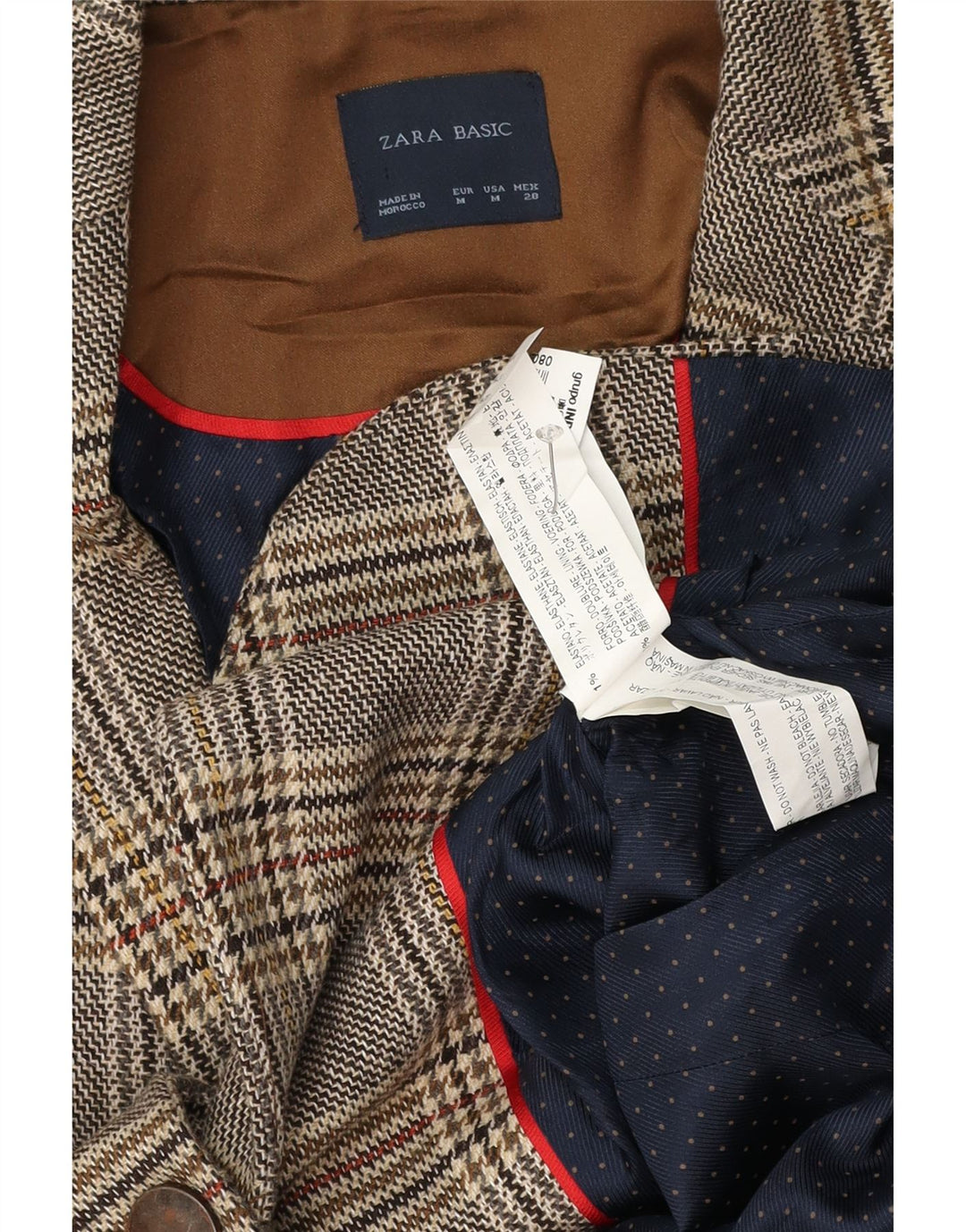 Zara Veste Blazer 1 Bouton Femme UK 14 Gris Moyen à Carreaux Acétate