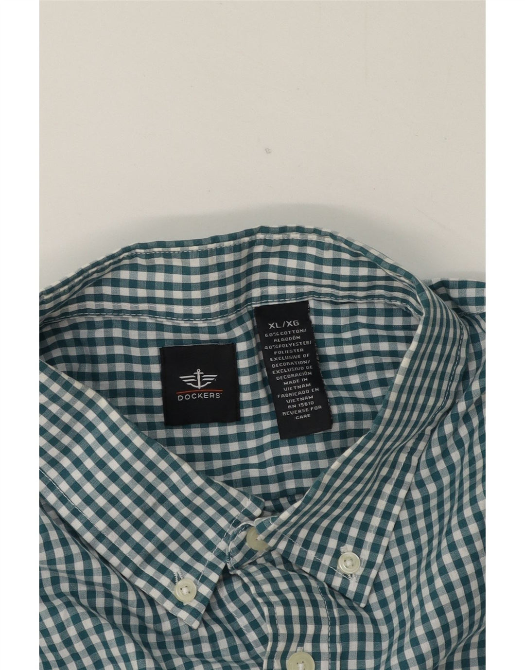 DOCKERS Mens Shirt XL Green Gingham Cotton Vintage Dockers and Second-Hand Dockers from Messina Hembry 