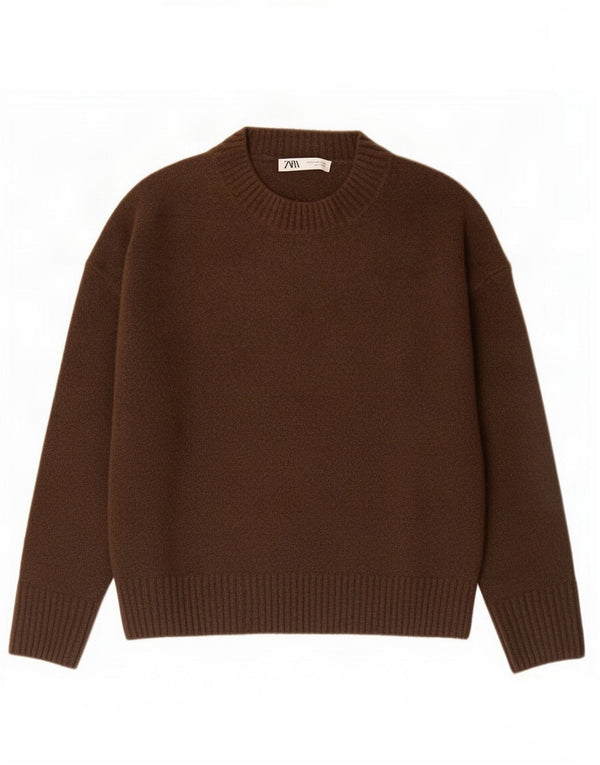 Zara Pull surdimensionné à col bateau pour femme UK 10 Petit Marron