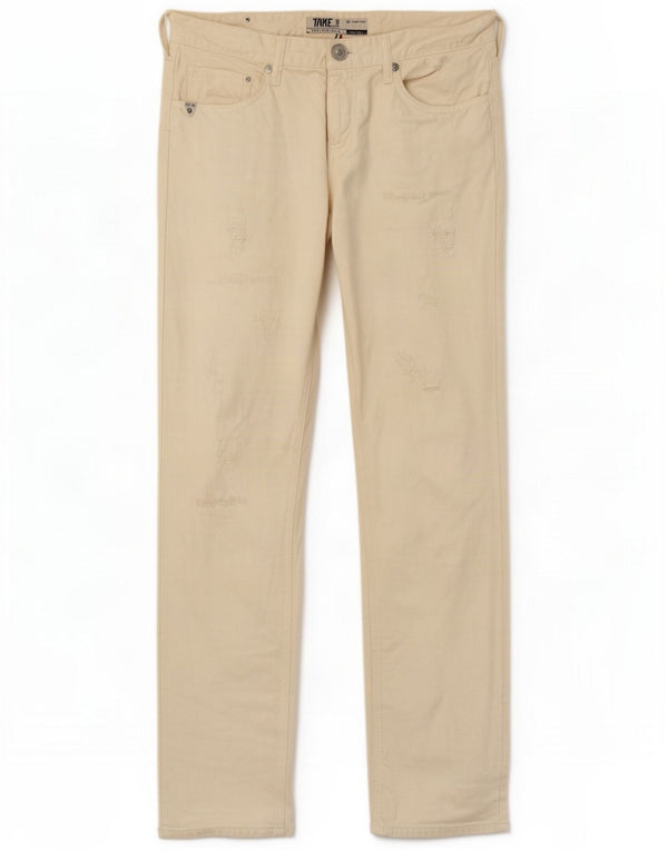 Take Two Mens Mitchell Distressed Slim Jeans W34 L35 Blanc cassé Coton
