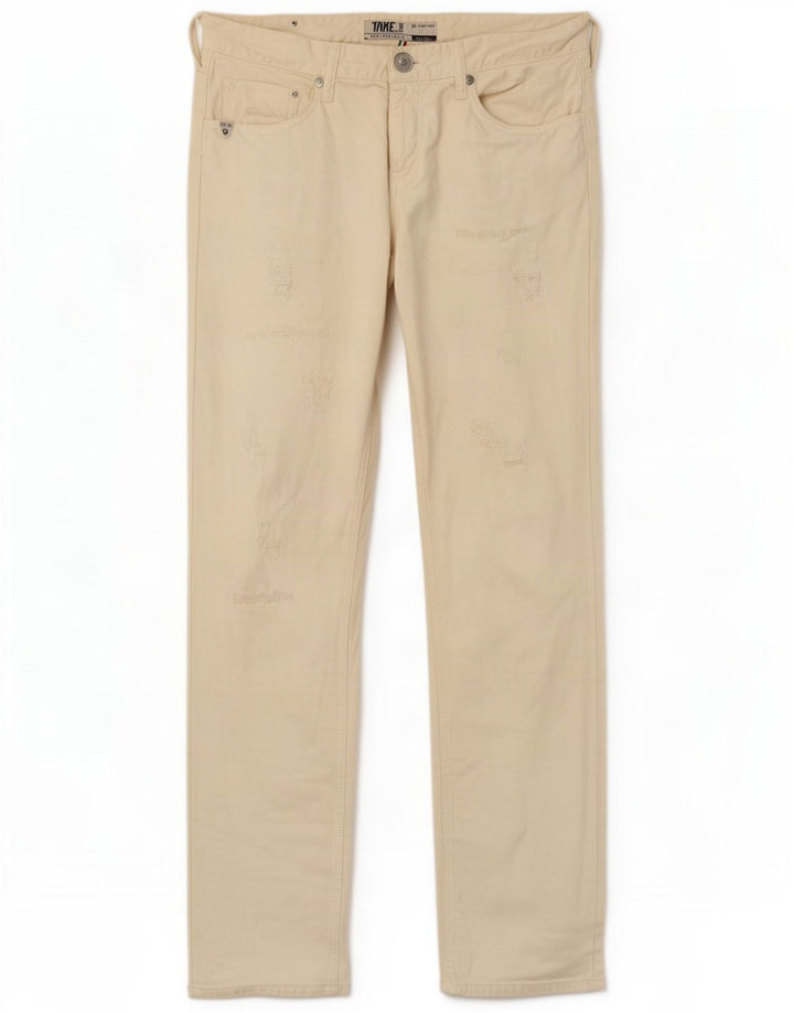 Take Two Mens Mitchell Distressed Slim Jeans W34 L35 Blanc cassé Coton