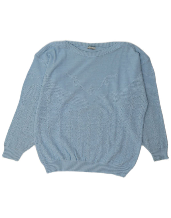 C & A Pull coupe classique à col bateau pour femme EU 46 XL Bleu géométrique