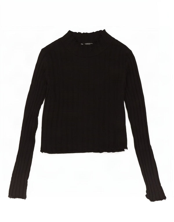Zara Pull court à col roulé pour femme UK 14 Grand coton noir