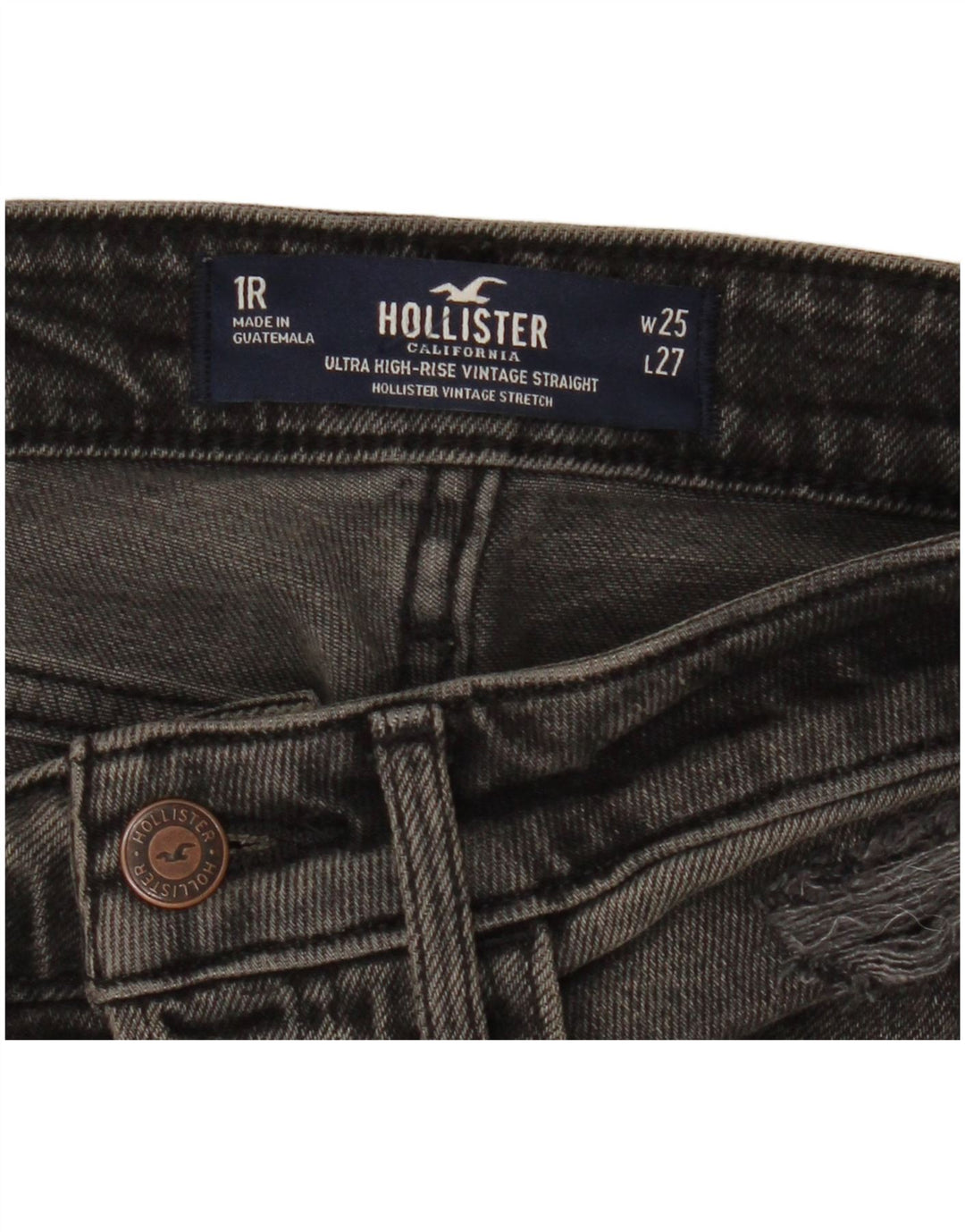 HOLLISTER Jean droit taille haute effet vieilli W25 L27 coton noir
