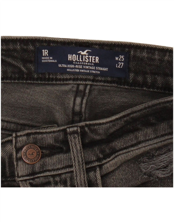 HOLLISTER Jean droit taille haute effet vieilli W25 L27 coton noir