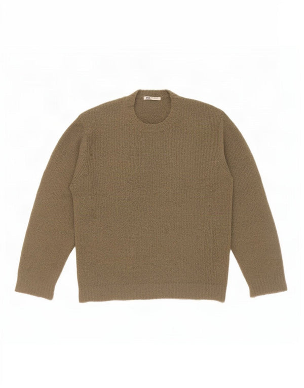Zara Homme Pull Col Ras Du Cou Acrylique Kaki Moyen