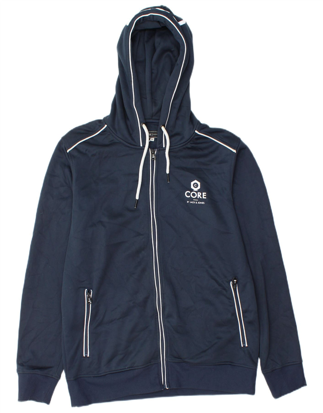 Jack & Jones Pull à capuche zippé graphique pour homme en polyester bleu marine moyen