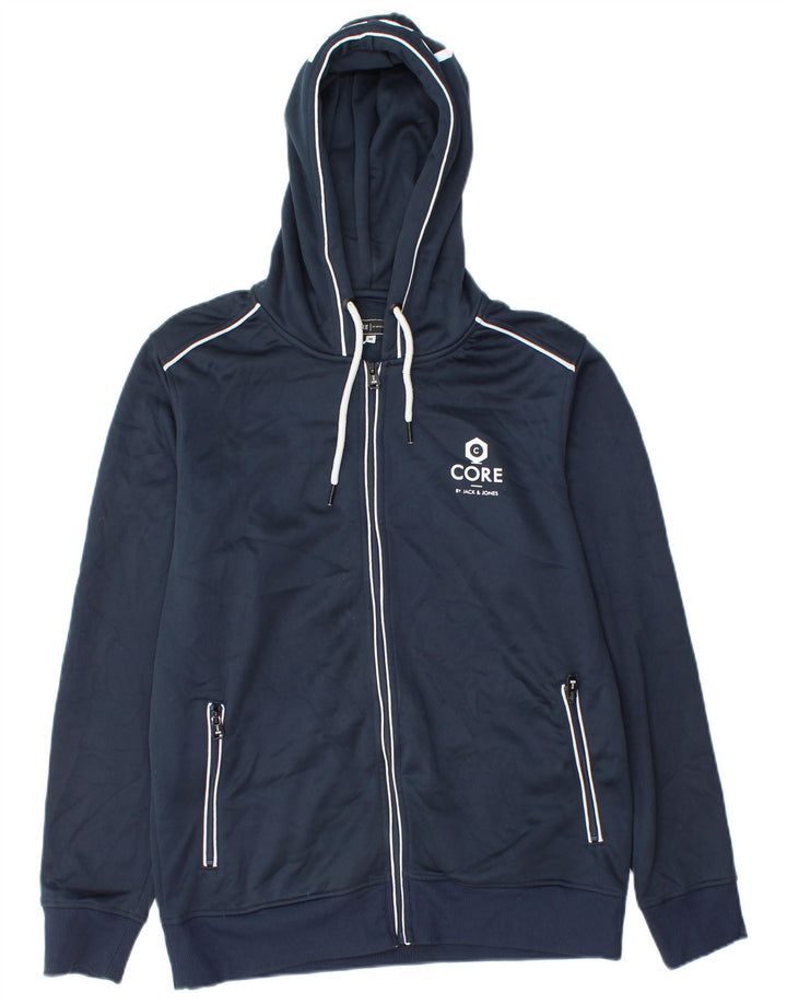 Jack & Jones Pull à capuche zippé graphique pour homme en polyester bleu marine moyen