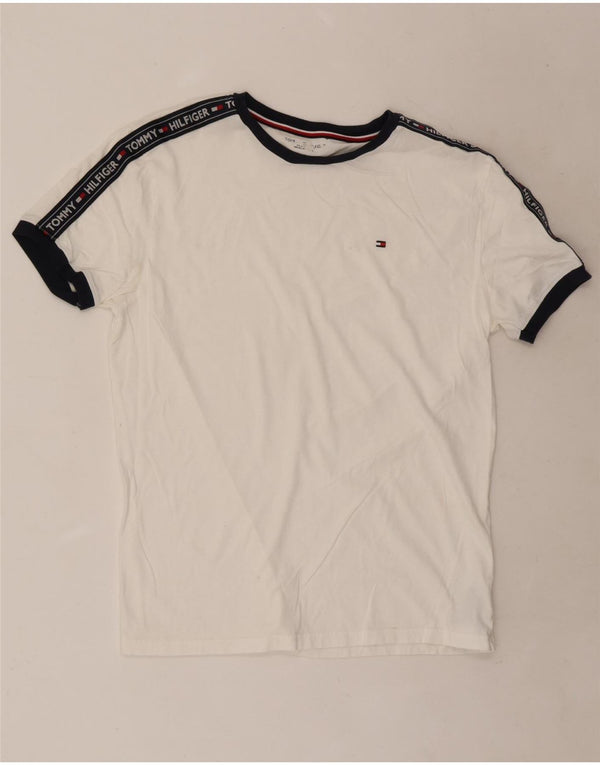 Tommy Hilfiger Mens Graphic T-Shirt Top Medium White Colourblock Cotton