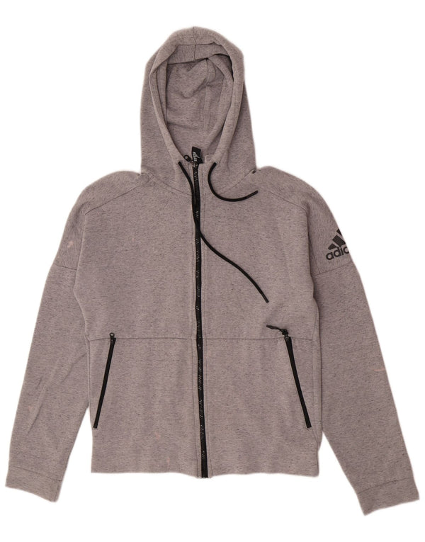 Adidas Pull à capuche zippé graphique pour femme UK 10 Petit coton gris