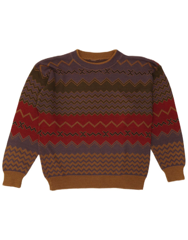 vintage Mens Crew Neck Jumper Pull Moyen Multicolore Géométrique