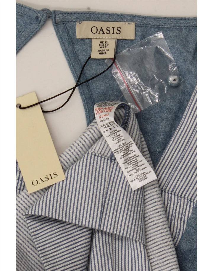 Oasis Robe Maxi Femme UK 12 Coton Rayé Bleu Moyen