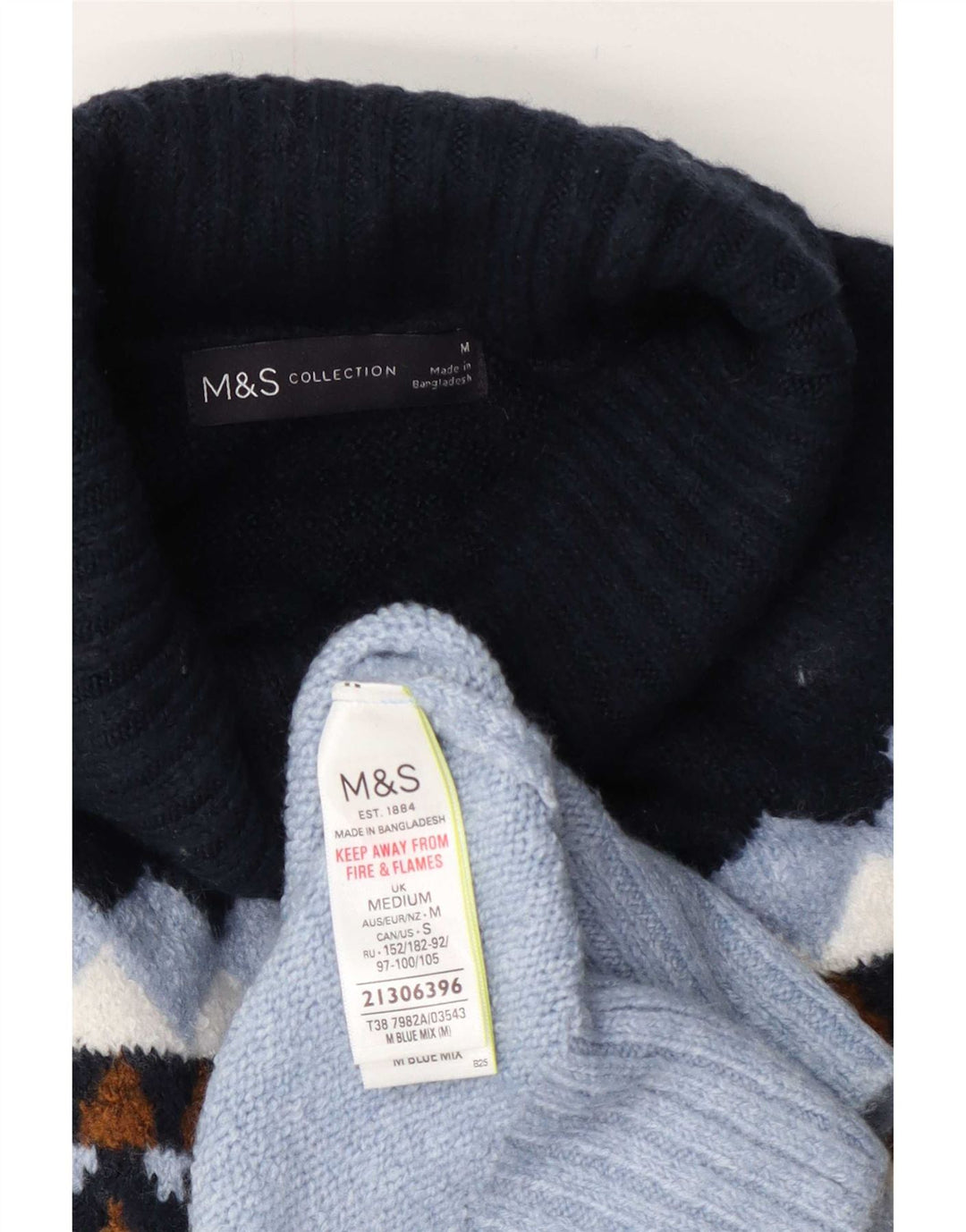 Marks & Spencer Pull col roulé pour femme UK 14 Bleu moyen géométrique