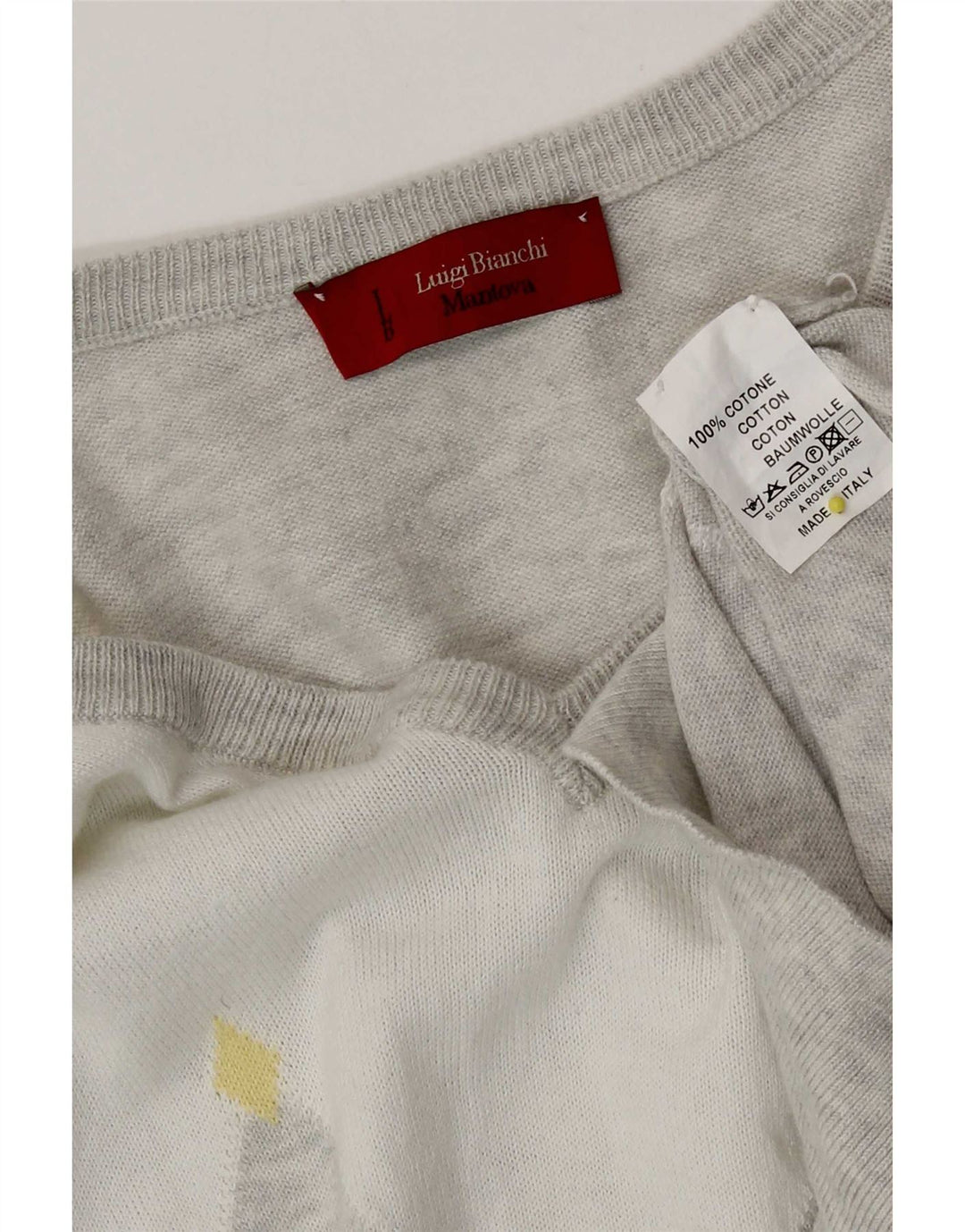 Luigi Bianchi Pull col V Homme Gris Moyen Argyle/Diamant Coton
