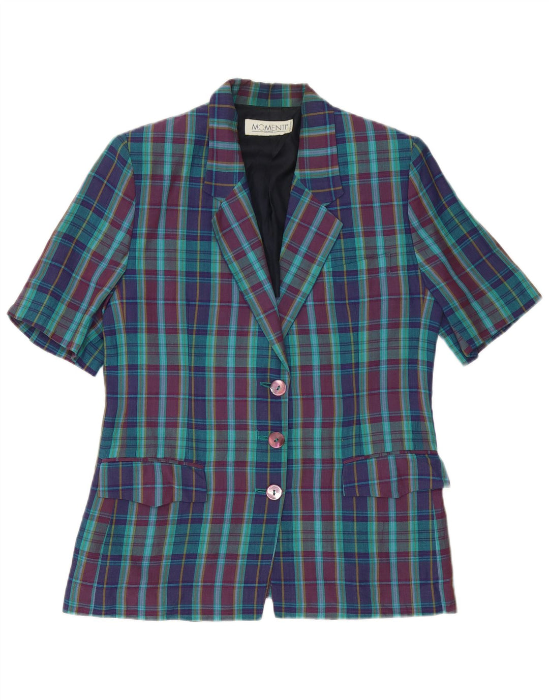 Momenti Veste blazer à 3 boutons pour femme UK 14 à carreaux multicolores moyens