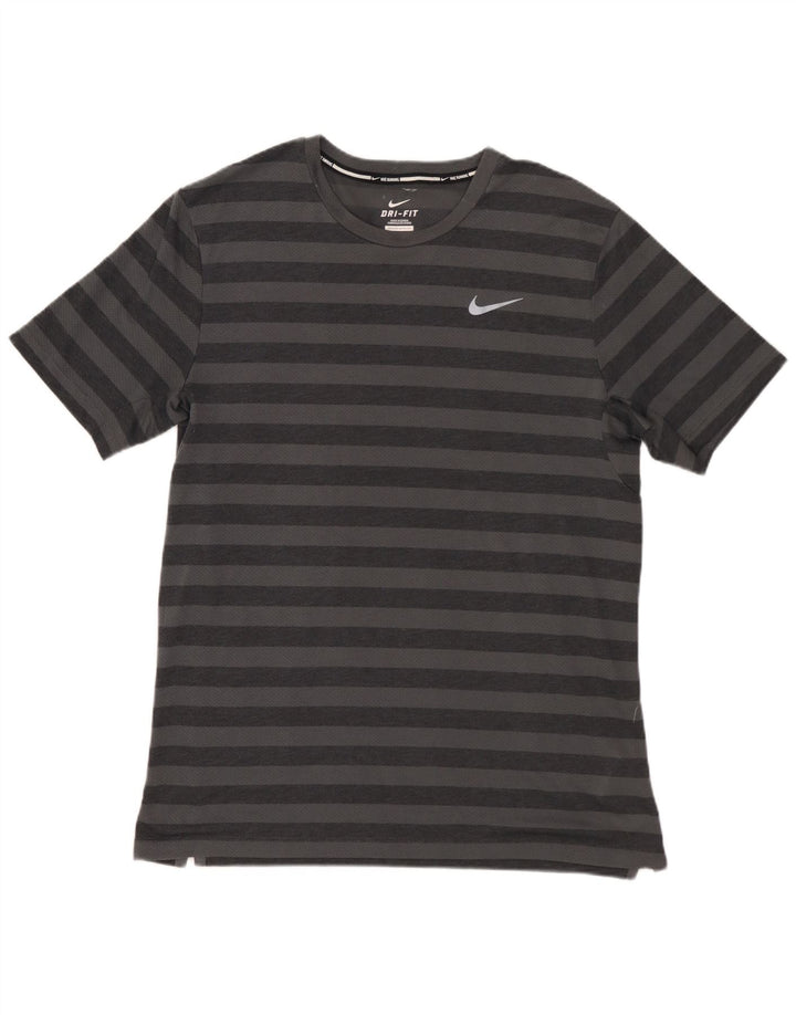 Nike Homme Dri Fit T-Shirt Haut Gris Moyen Rayé Polyester