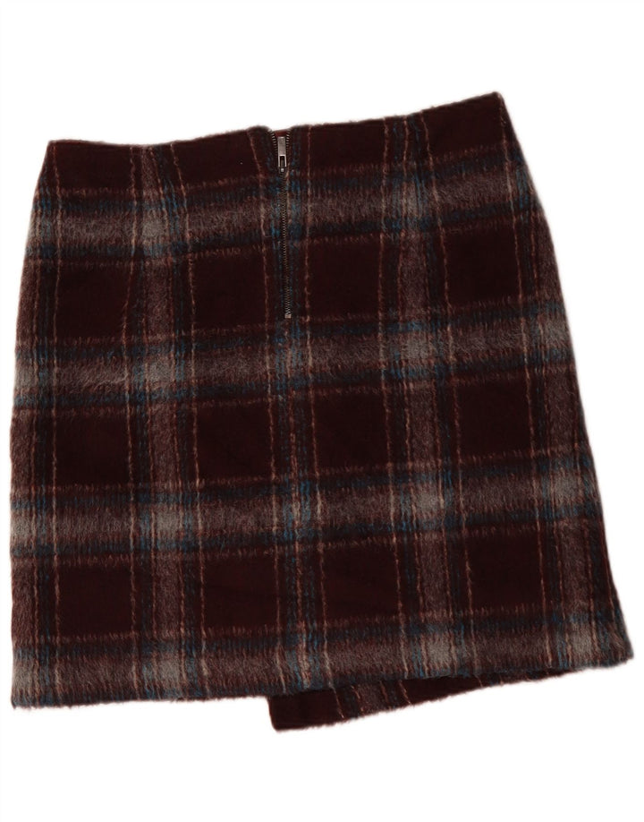 Marks & Spencer Mini-jupe pour femme UK 14 Large W34 Bordeaux à carreaux en polyester
