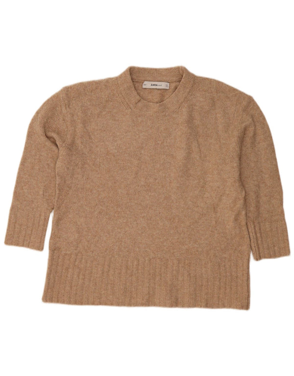 Zara Pull surdimensionné à manches 3/4 et col rond pour femme UK 10 Small Beige