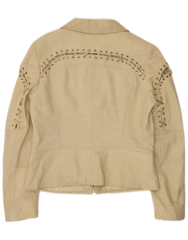 Vintage Womens Leather Jacket IT 42 Medium Beige Leather