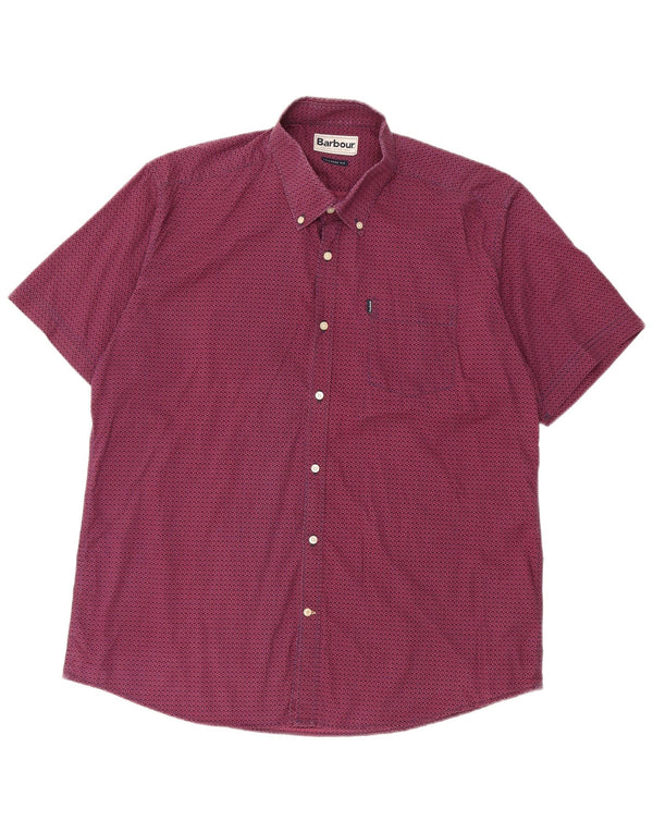 Barbour Chemise à manches courtes pour femme Coupe ajustée XL Coton floral bordeaux