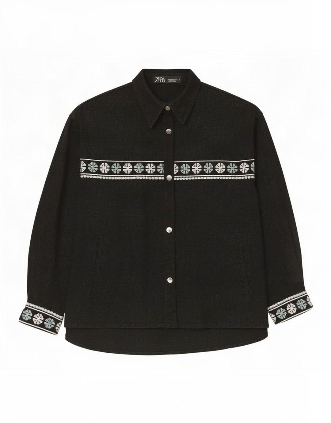 Zara Chemise surdimensionnée pour femme UK 14 Coton géométrique noir moyen