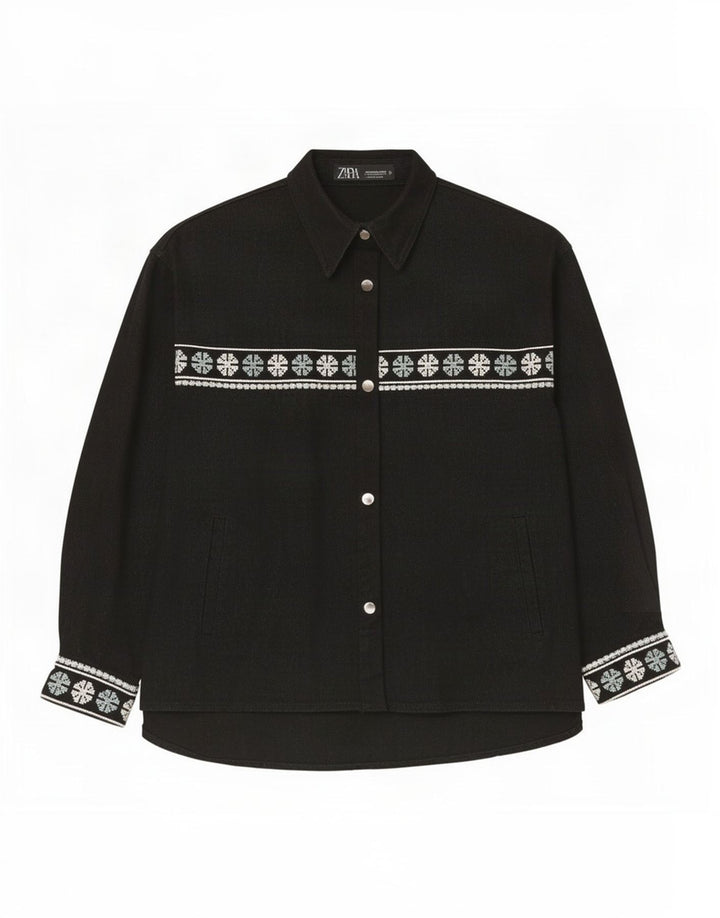 Zara Chemise surdimensionnée pour femme UK 14 Coton géométrique noir moyen