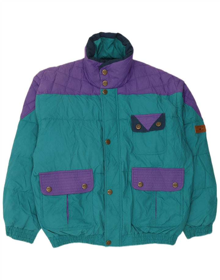 veste rembourrée vintage pour hommes UK 42 XL Bleu Colorblock Polyester