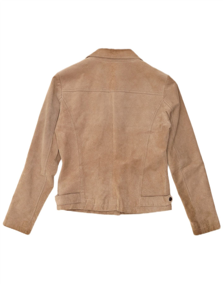 Blouson motard en daim pour femme seulement IT 40 petit cuir beige
