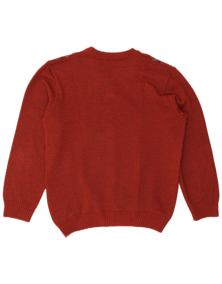 vintage Mens V-Col Jumper Pull UK 38 Moyen Maroon Géométrique