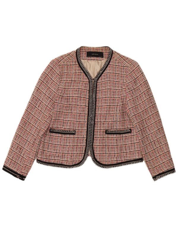 Zara Veste Blazer Femme UK 18 XL Coton à Carreaux Rose