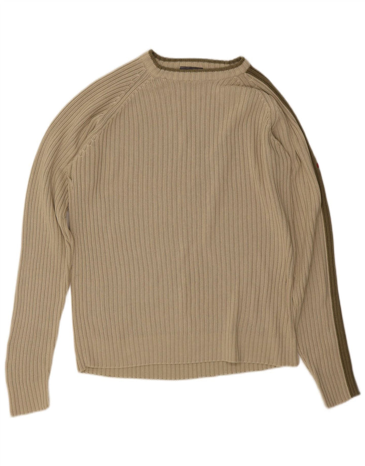 vintage Mens Boat Neck Jumper Pull Moyen Vert Rayé