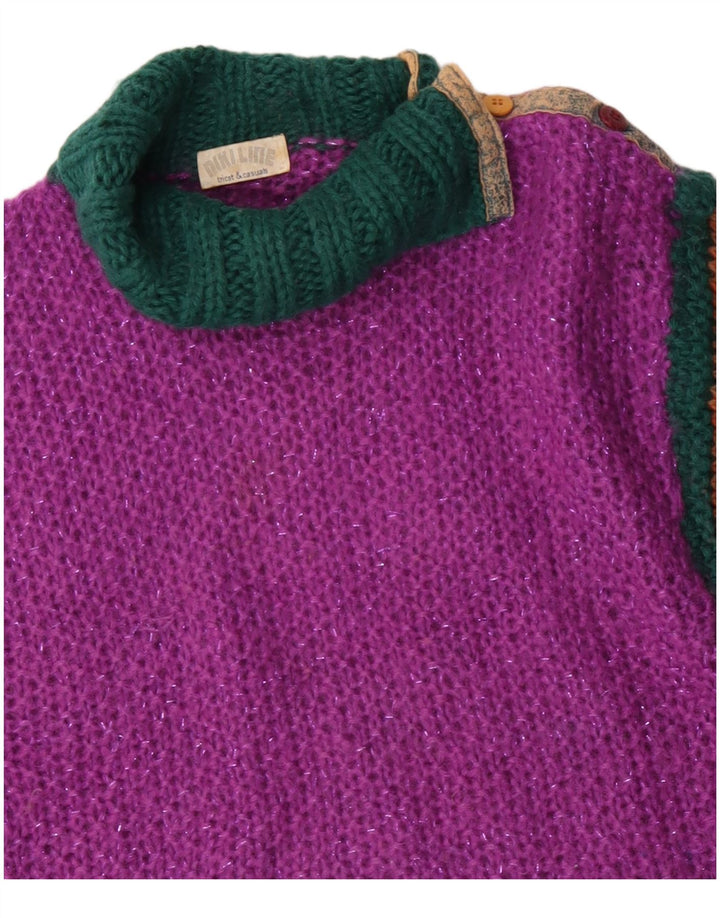 vintage Femmes Roll Neck Jumper Pull UK 12 Medium Pink Colourblock