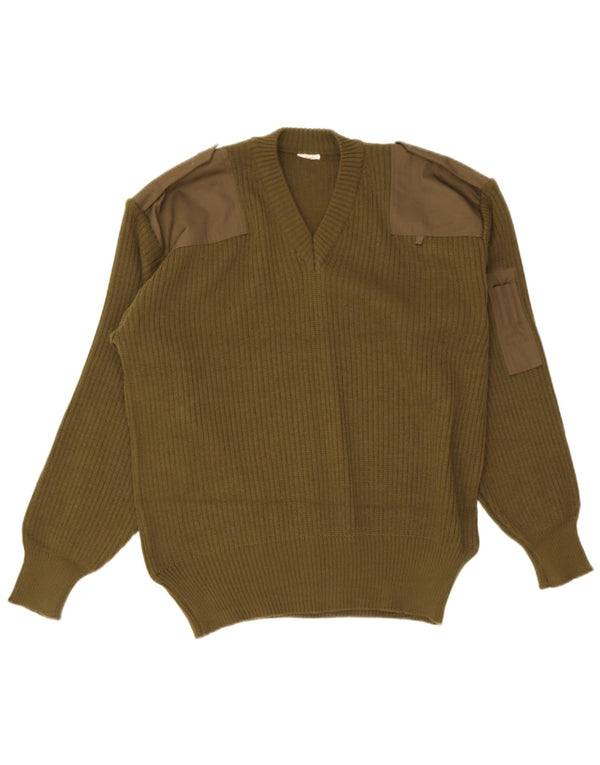 vintage Homme Militaire Col V Pull Pull Kaki Moyen