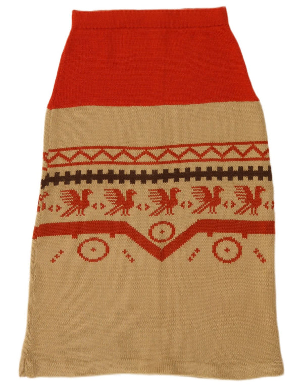 vintage Femmes Tricot A-Line Jupe W26 Petit Beige Géométrique