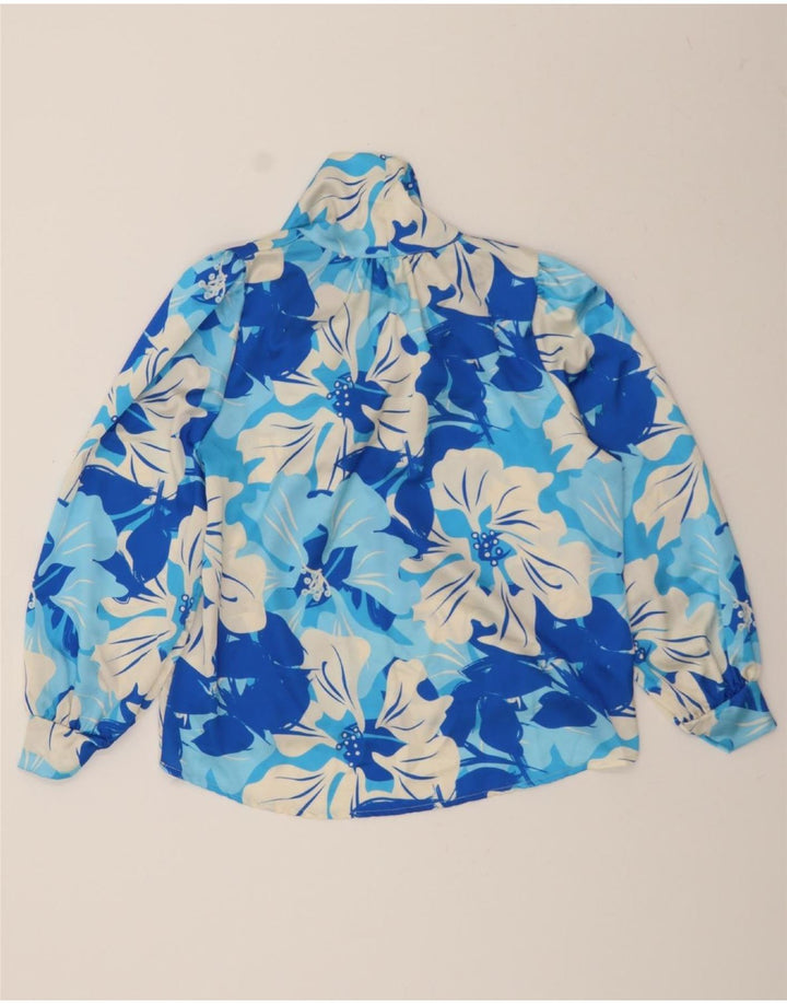VINTAGE Womens Pullover Bow Tie Shirt Blouse UK 14 Medium Blue Floral Vintage Vintage and Second-Hand Vintage from Messina Hembry 