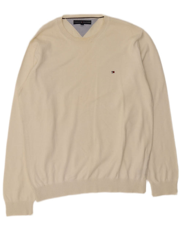 Tommy Hilfiger Pull à col rond pour homme en coton blanc Large