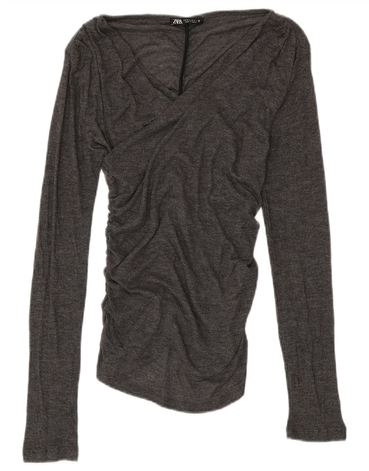 ZARA Femme Chemisier Top UK 12 Gris Moyen Polyester