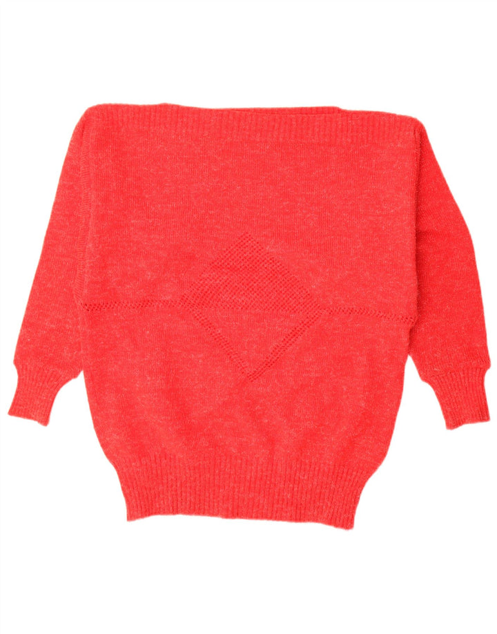 vintage Femme Col Bateau Pull Pull IT 44 Moyen Rouge Moucheté