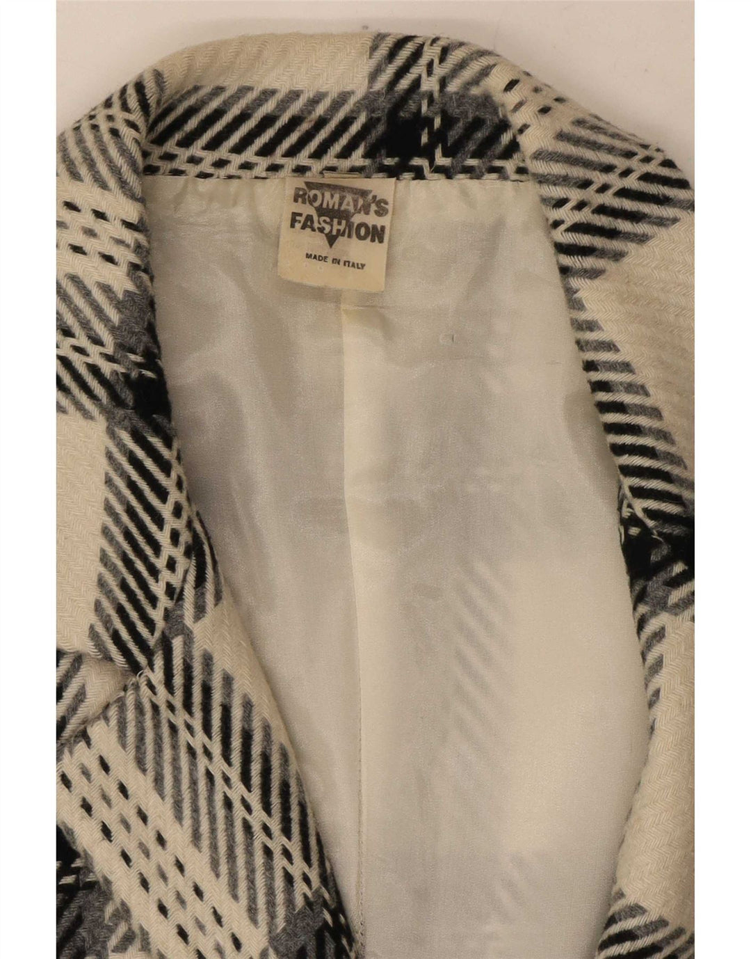 vintage Femme 2 Bouton Blazer Veste UK 12 Moyen Off White Plaid Laine