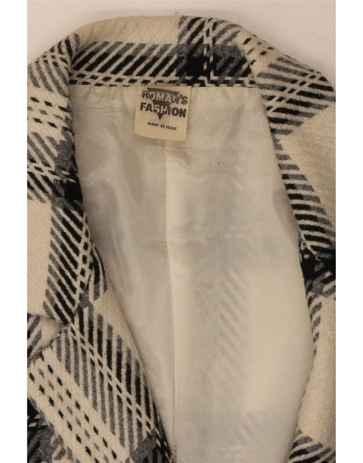 vintage Femme 2 Bouton Blazer Veste UK 12 Moyen Off White Plaid Laine