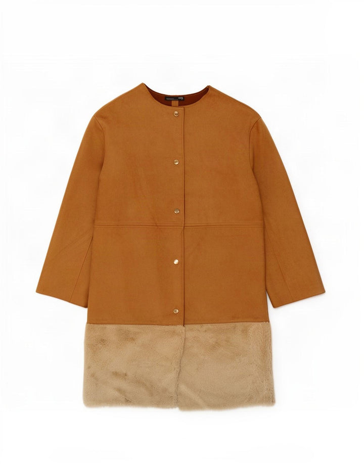 Zara Manteau Femme UK 14 Polyester Colorblock Marron Moyen