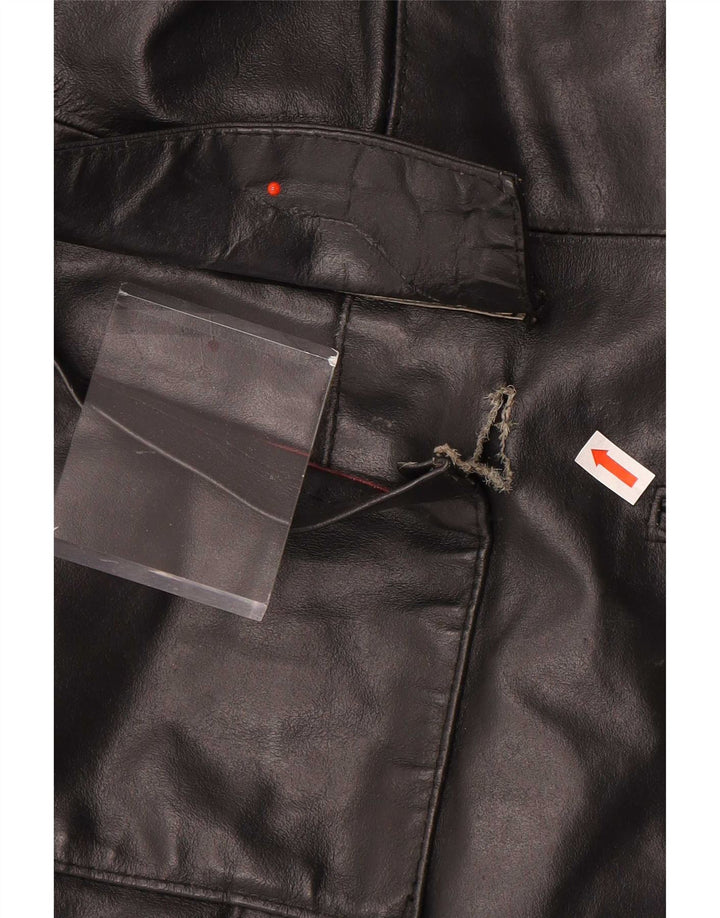 manteau en cuir femme vintage UK 14 Grand Noir