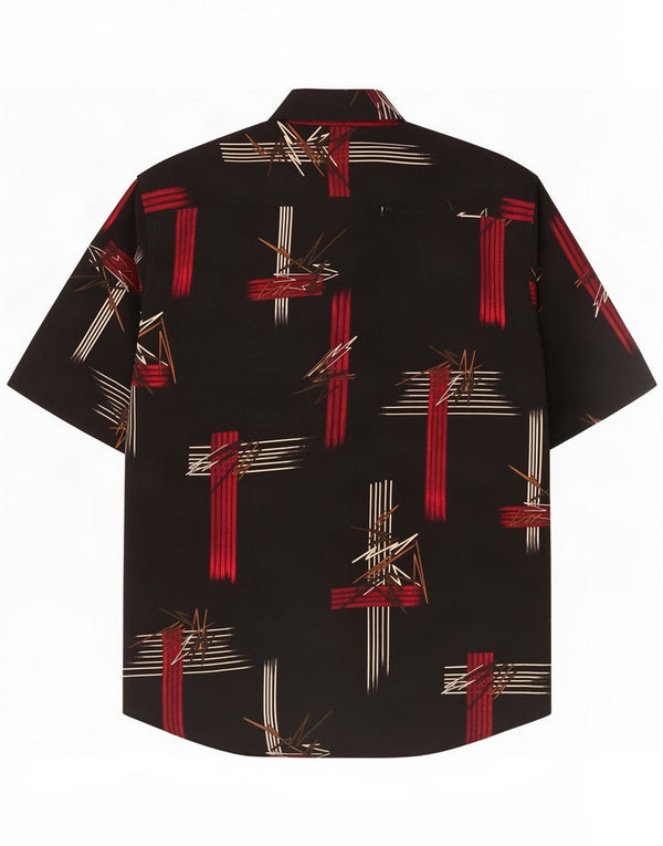 Chemise vintage à manches courtes pour hommes à motif abstrait, grande soie noire