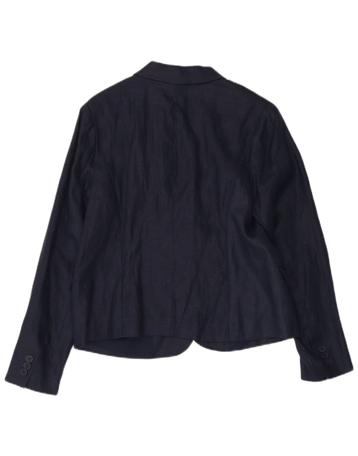Monsoon Veste Blazer 1 Bouton pour Femme UK 14 Large Bleu Marine Lin