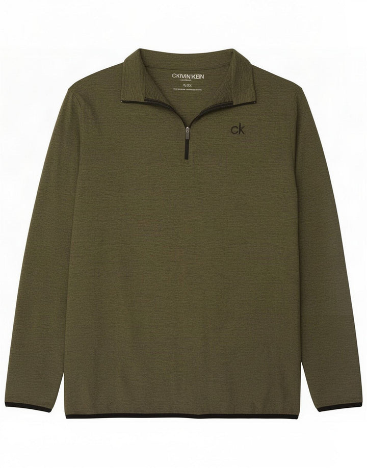 Calvin Klein Haut de survêtement à col zippé pour homme XL Kaki Flecked