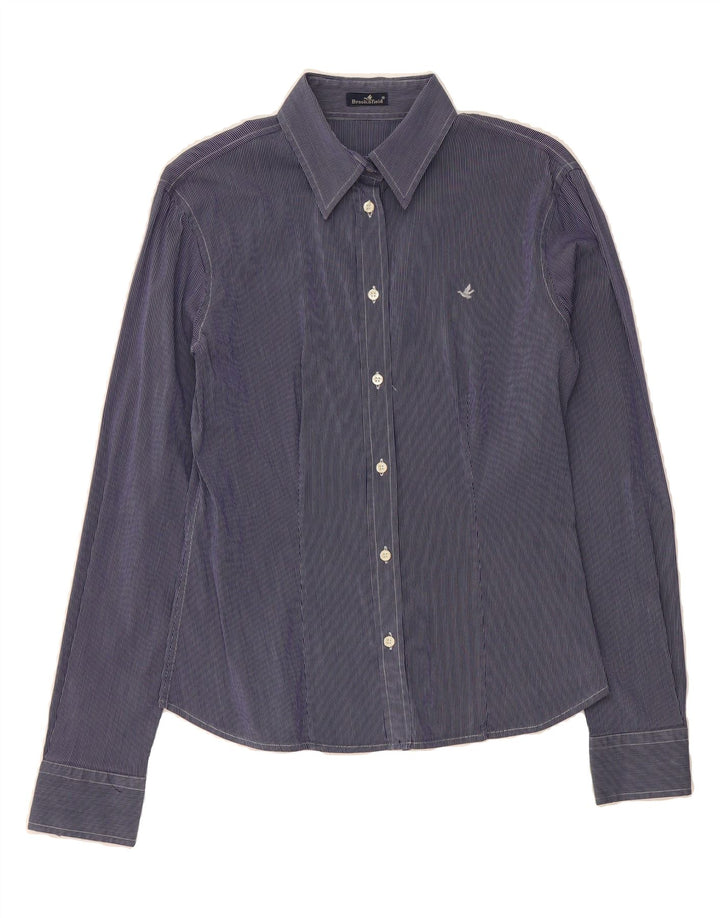 BROOKSFIELD Womens Shirt IT 44 Medium Navy Blue Pinstripe Cotton Vintage Brooksfield and Second-Hand Brooksfield from Messina Hembry 