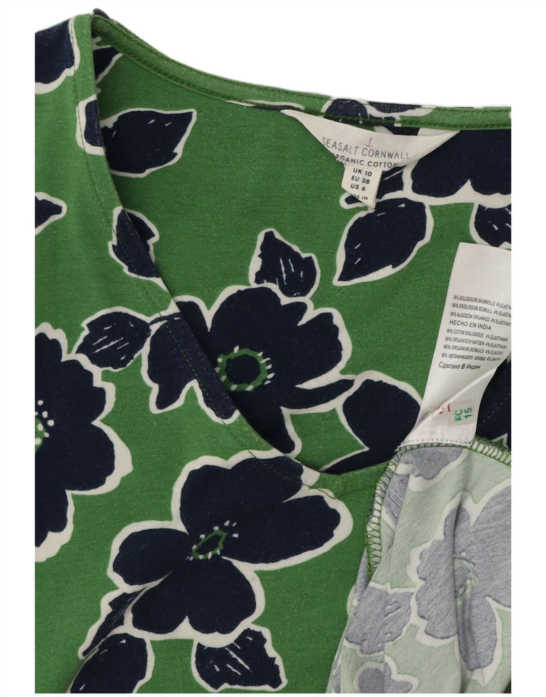 SEASALT CORNWALL Robe trapèze pour femme UK 10 Petit coton floral vert